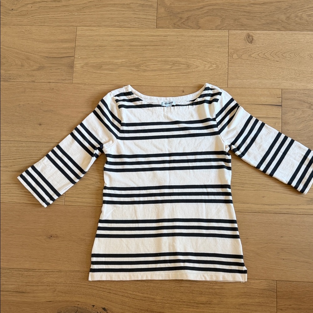 Old Navy White and Black Striped Boatneck Top